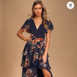 Midnight Mood Navy Blue Floral Print Tiered Maxi Dress Lulus
Size: S